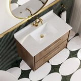 Hudson Reed Lille Antique Oak 2 Drawer Wall Hung Vanity Unit With Square Basin With Marble Worktop