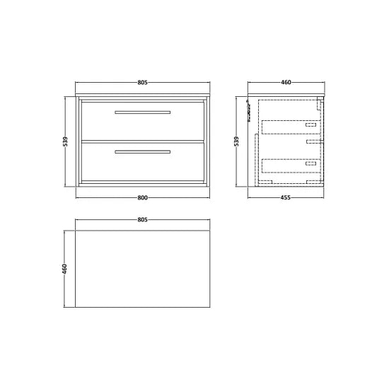Hudson Reed Lille 600mm Antique Oak 2 Drawer Wall Hung Vanity Unit With Co-ordinating Worktop