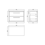 Hudson Reed Lille 600mm Antique Oak 2 Drawer Wall Hung Vanity Unit With Co-ordinating Worktop
