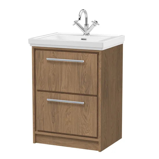 Hudson Reed Lille Antique Oak 2 Drawer Floor Standing Vanity Unit With 1 Tap Hole Fireclay Basin