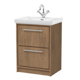 Hudson Reed Lille Antique Oak 2 Drawer Floor Standing Vanity Unit With 1 Tap Hole Fireclay Basin