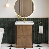 Hudson Reed Lille Antique Oak 2 Drawer Floor Standing Vanity Unit With 1 Tap Hole Fireclay Basin