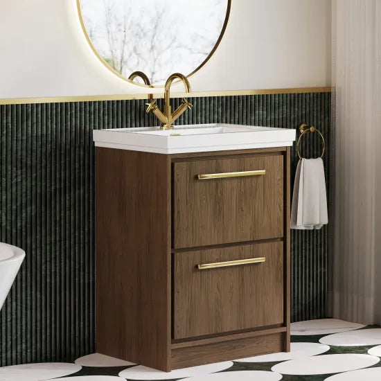 Hudson Reed Lille Antique Oak 2 Drawer Floor Standing Vanity Unit With 1 Tap Hole Fireclay Basin