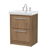 Hudson Reed Lille 600mm Antique Oak 2 Drawer Floor Standing Vanity Unit With 3 Tap Holes Fireclay Basin