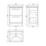 Hudson Reed Lille 600mm Antique Oak 2 Drawer Floor Standing Vanity Unit With 3 Tap Holes Fireclay Basin