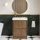 Hudson Reed Lille 600mm Antique Oak 2 Drawer Floor Standing Vanity Unit With 3 Tap Holes Fireclay Basin