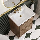 Hudson Reed Lille 600mm Antique Oak 2 Drawer Floor Standing Vanity Unit With 3 Tap Holes Fireclay Basin
