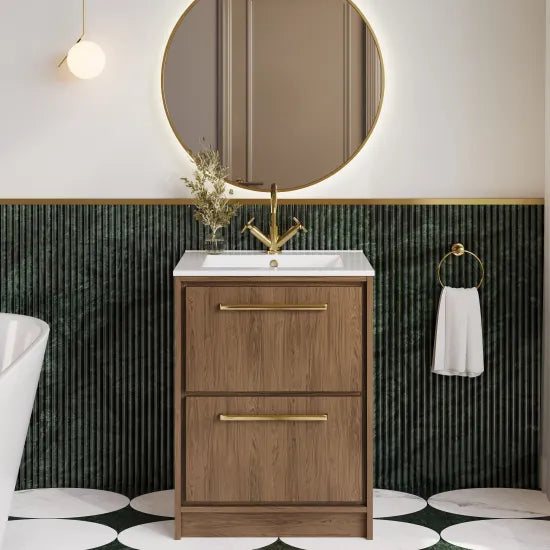 Hudson Reed Lille Antique Oak 2 Drawer Floor Standing Vanity Unit With 1 Tap Hole Basin
