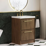Hudson Reed Lille Antique Oak 2 Drawer Floor Standing Vanity Unit With 3 Tap Holes Fireclay Basin