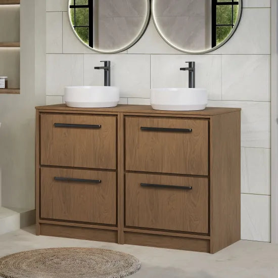 Hudson Reed Lille 1200mm Antique Oak 4 Drawer Floor Standing Vanity Unit With Co-ordinating Worktop