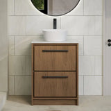 Hudson Reed Lille Antique Oak 2 Drawer Floor Standing Vanity Unit With White Marble Worktop