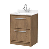 Hudson Reed Lille Antique Oak 2 Drawer Floor Standing Vanity Unit With Square Basin With Marble Worktop