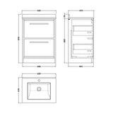 Hudson Reed Lille Antique Oak 2 Drawer Floor Standing Vanity Unit With Square Basin With Marble Worktop