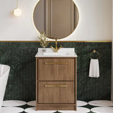 Hudson Reed Lille Antique Oak 2 Drawer Floor Standing Vanity Unit With Square Basin With Marble Worktop
