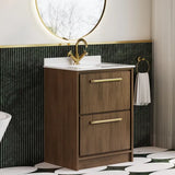 Hudson Reed Lille Antique Oak 2 Drawer Floor Standing Vanity Unit With Square Basin With Marble Worktop