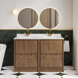 Hudson Reed Lille 1200mm Antique Oak 4 Drawer Floor Standing Vanity With Twin Marble Basin