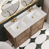 Hudson Reed Lille 1200mm Antique Oak 4 Drawer Floor Standing Vanity With Twin Marble Basin