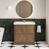 Hudson Reed Lille Antique Oak 2 Drawer Floor Standing Vanity Unit With 1 Tap Hole Fireclay Basin