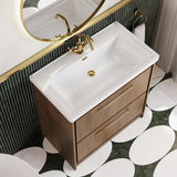 Hudson Reed Lille Antique Oak 2 Drawer Floor Standing Vanity Unit With 1 Tap Hole Fireclay Basin