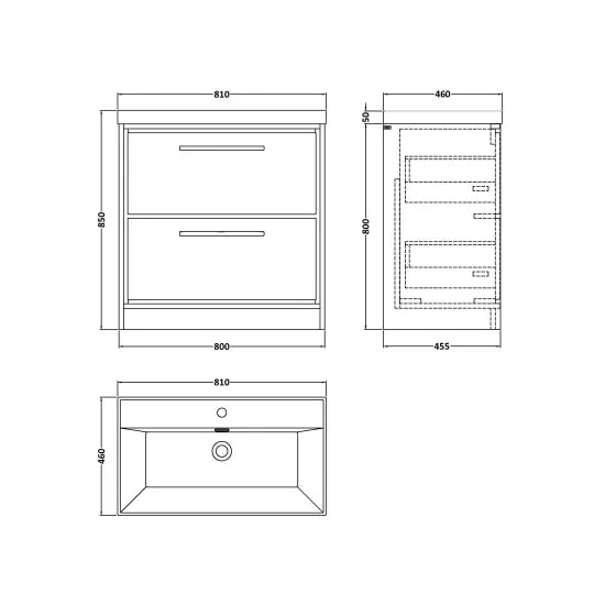 Hudson Reed Lille 800mm Antique Oak 2 Drawer Floor Standing Vanity Unit With 1 Tap Hole Basin