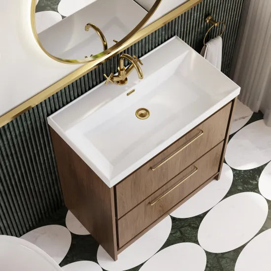Hudson Reed Lille 800mm Antique Oak 2 Drawer Floor Standing Vanity Unit With 1 Tap Hole Basin