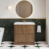 Hudson Reed Lille 800mm Antique Oak 2 Drawer Floor Standing Vanity Unit With 1 Tap Hole Fireclay Basin