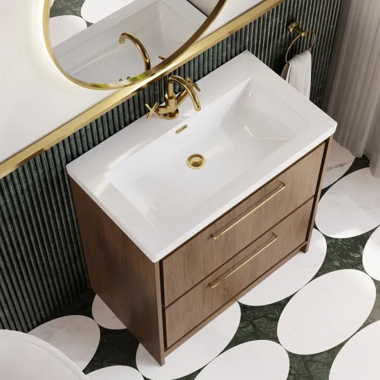 Hudson Reed Lille 800mm Antique Oak 2 Drawer Floor Standing Vanity Unit With 1 Tap Hole Fireclay Basin