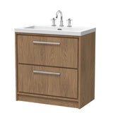 Hudson Reed Lille 800mm Antique Oak 2 Drawer Floor Standing Vanity Unit With 3 Tap Holes Fireclay Basin
