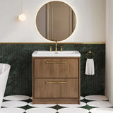 Hudson Reed Lille 800mm Antique Oak 2 Drawer Floor Standing Vanity Unit With 3 Tap Holes Fireclay Basin