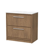 Hudson Reed Lille Antique Oak 2 Drawer Floor Standing Vanity Unit With White Marble Worktop