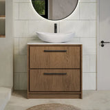 Hudson Reed Lille Antique Oak 2 Drawer Floor Standing Vanity Unit With White Marble Worktop