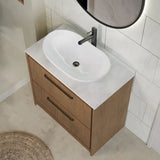 Hudson Reed Lille Antique Oak 2 Drawer Floor Standing Vanity Unit With White Marble Worktop