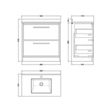 Hudson Reed Lille Antique Oak 2 Drawer Floor Standing Vanity Unit With Square Basin With Marble Worktop