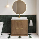 Hudson Reed Lille Antique Oak 2 Drawer Floor Standing Vanity Unit With Square Basin With Marble Worktop