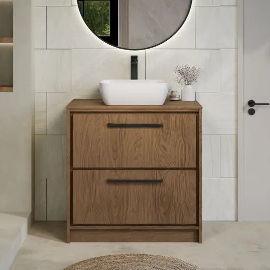 Hudson Reed Lille Antique Oak Floor Standing Vanity Unit With Co-ordinating Worktop