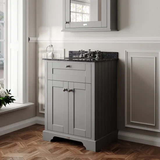 Old London 2 Door Floor Standing Cabinet With 3 Tap Holes Marble Basin