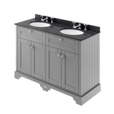 Old London 1200mm 4 Door Floor Standing Cabinet With 6 Tap Holes Twin Black Marble Basin