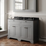 Old London 1200mm 4 Door Floor Standing Cabinet With 6 Tap Holes Twin Black Marble Basin