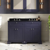 Old London 1200mm 4 Door Floor Standing Cabinet With 6 Tap Holes Twin Black Marble Basin