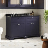 Old London 1200mm 4 Door Floor Standing Cabinet With 6 Tap Holes Twin Black Marble Basin