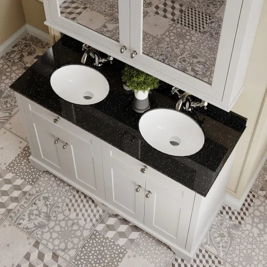 Old London 1200mm 4 Door Floor Standing Cabinet With Black Marble Basin