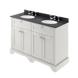 Old London 1200mm 4 Door Floor Standing Cabinet With 6 Tap Holes Twin Black Marble Basin