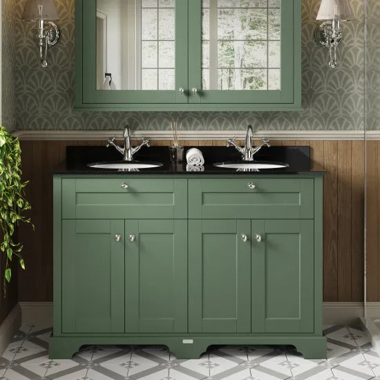 Old London 1200mm 4 Door Floor Standing Cabinet With Black Marble Basin