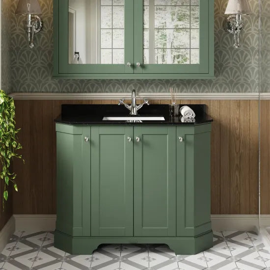 Old London 1000mm 4 Door Floor Standing Angled Vanity Unit With 1 Tap Hole Marble Basin