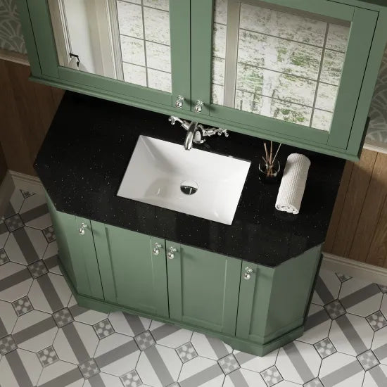 Old London 1000mm 4 Door Floor Standing Angled Vanity Unit With 1 Tap Hole Marble Basin