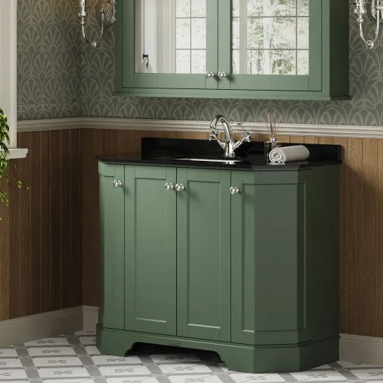 Old London 1000mm 4 Door Floor Standing Angled Vanity Unit With 1 Tap Hole Marble Basin