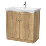 nuie lux Larck 800mm Autumn Oak 2 Door Floor Standing Vanity Unit With 1 Tap Hole Fireclay Basin With Ceramic Basin