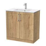 nuie lux Larck 800mm Autumn Oak 2 Door Floor Standing Vanity Unit With 1 Tap Hole Basin With Worktop