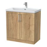 nuie lux Larck 800mm Autumn Oak 2 Door Floor Standing Vanity Unit With 1 Tap Hole Basin