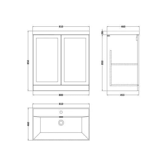 nuie lux Larck 800mm Autumn Oak 2 Door Floor Standing Vanity Unit With 1 Tap Hole Basin